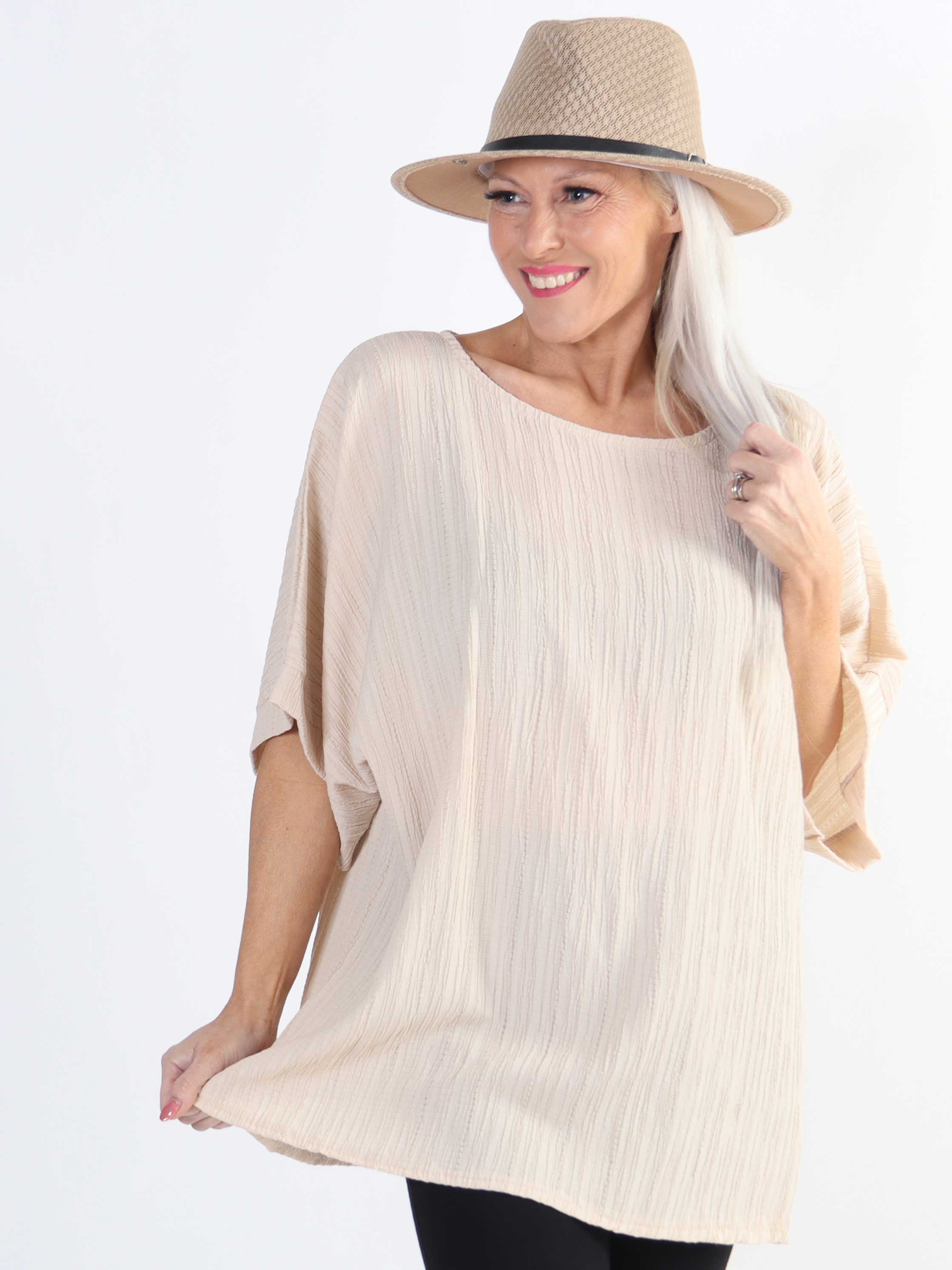 Cindy - enfärgad plus size-blus i crepe-look - White